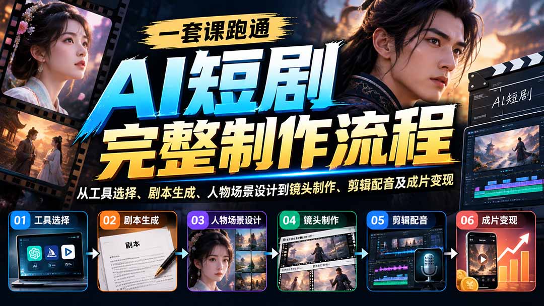 一套课跑通AI短剧完整制作流程:从工具选择、剧本生成、人物场景设计到镜头制作、剪辑配音及成片变现-续财库