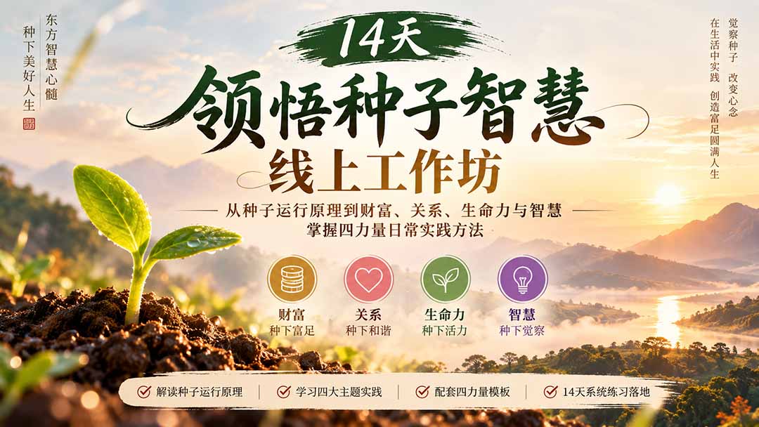14天领悟种子智慧线上工作坊｜从种子运行原理到财富、关系、生命力与智慧，掌握四力量日常实践方法-续财库