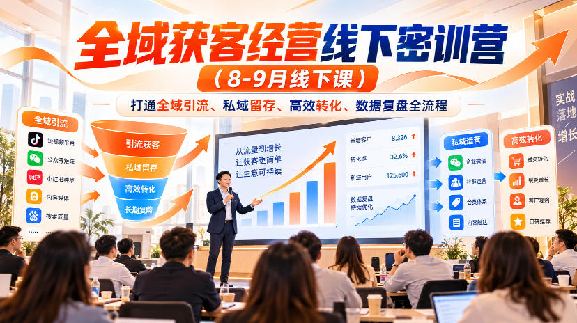 全域获客经营线下密训营(8-9月线下课),打通全域引流、私域留存、高效转化、数据复盘全流程-续财库