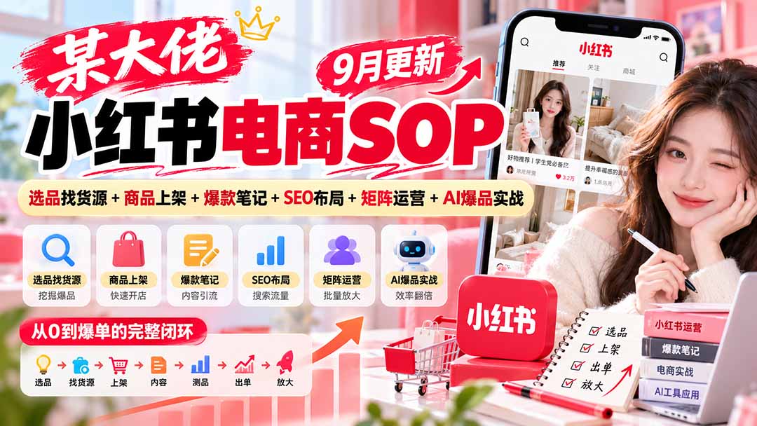 某大佬小红书电商SOP｜9月更新：选品找货源+商品上架+爆款笔记+SEO布局+矩阵运营+AI爆品实战-续财库