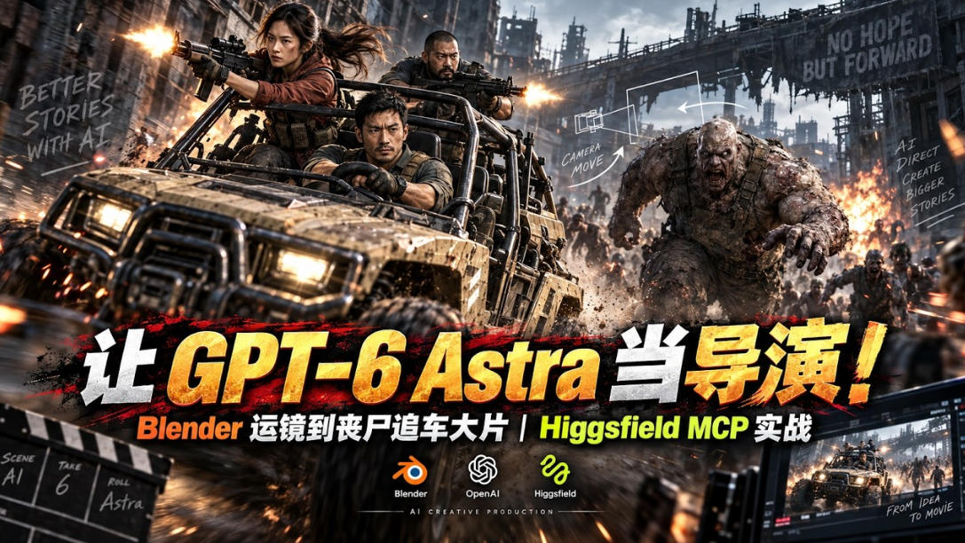 让GPT-6 Astra当导演！Blender运镜到丧尸追车大片｜Higgsfield MCP实战-续财库