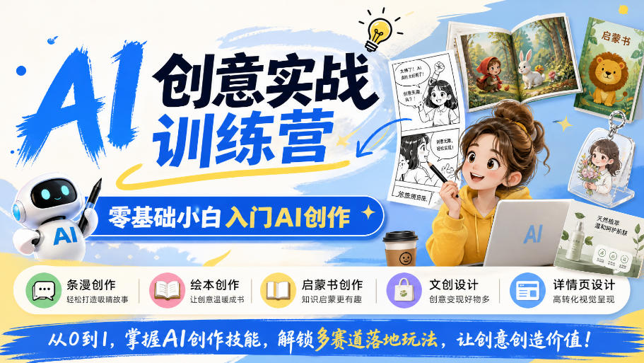 AI创意实战训练营，零基础小白入门AI创作，解锁条漫、绘本、启蒙书、文创、详情页多赛道落地玩法-续财库