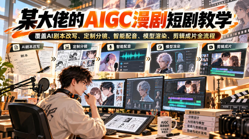 某大佬的AIGC漫剧短剧教学，覆盖AI剧本改写、定制分镜、智能配音、模型渲染、剪辑成片全流程-续财库