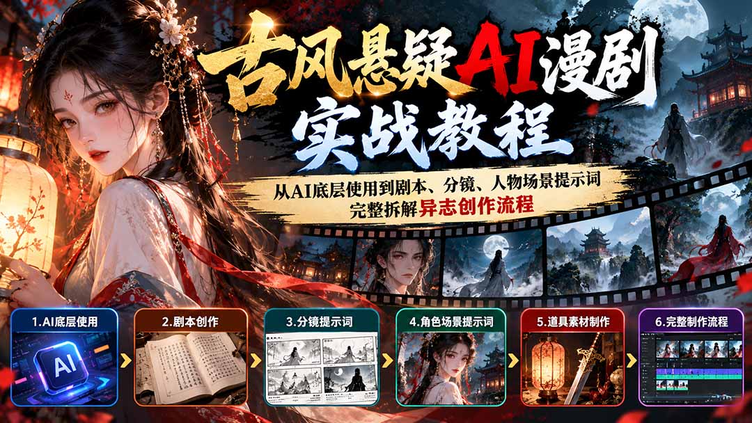 古风悬疑AI漫剧实战教程：从AI底层使用到剧本、分镜、人物场景提示词，完整拆解异志创作流程-续财库