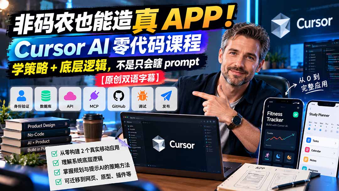 非码农也能造真 APP！Cursor AI 零代码课程：学策略 + 底层逻辑，不是只会瞎 prompt【原创双语字幕】-续财库
