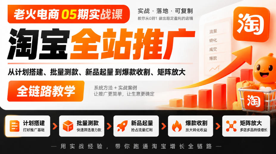 老火电商05期实战课|淘宝全站推广从计划搭建、批量测款、新品起量到爆款收割、矩阵放大全链路教学-续财库