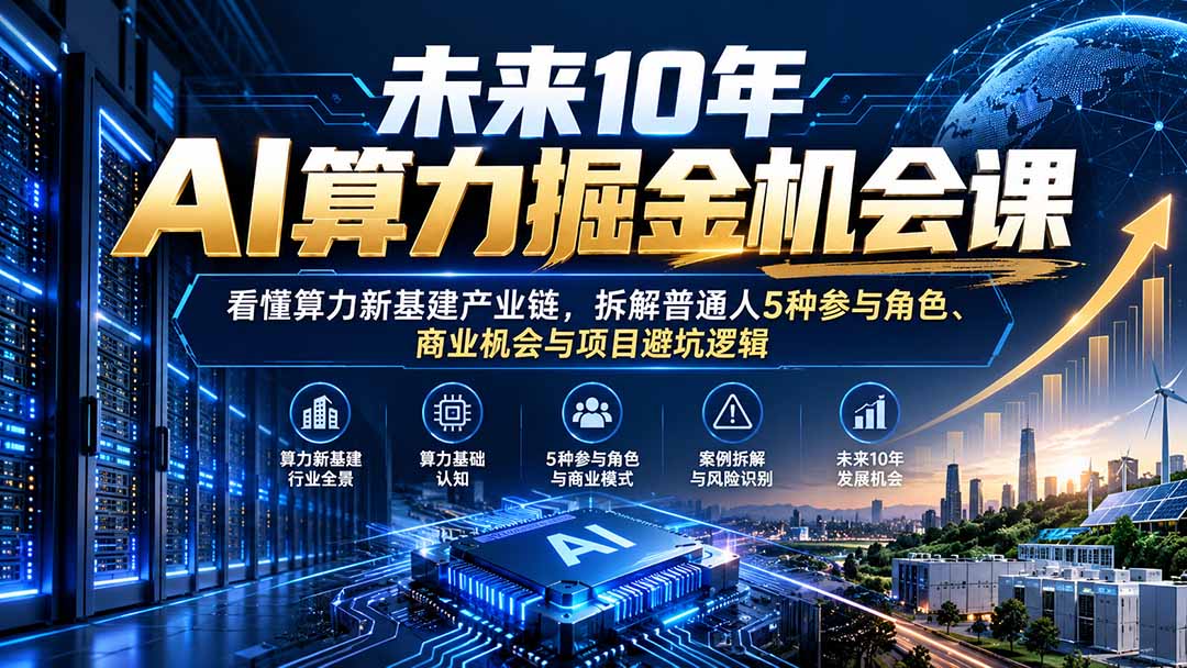 未来10年AI算力掘金机会课：看懂算力新基建产业链，拆解普通人5种参与角色、商业机会与项目避坑逻辑-续财库
