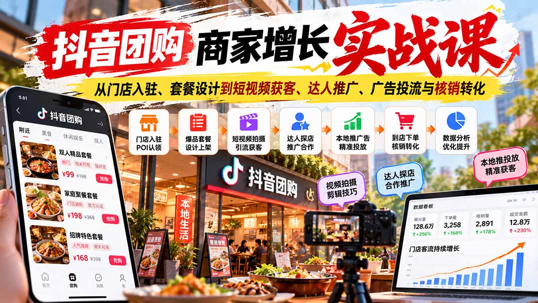 抖音团购商家增长实战课:从门店入驻、套餐设计到短视频获客、达人推广、广告投流与核销转化-续财库