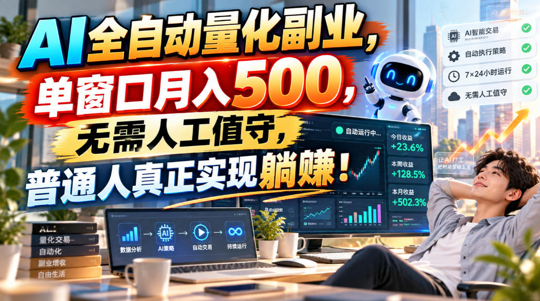 AI全自动量化副业，单窗口月入500，无需人工值守，普通人真正实现躺賺！-续财库