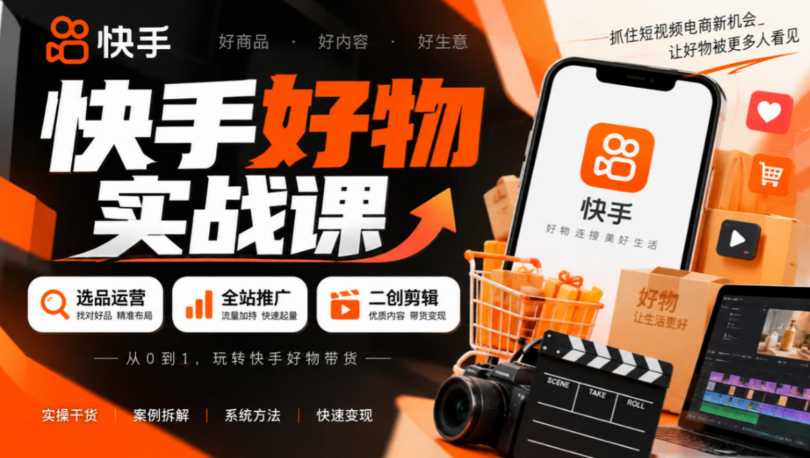 快手好物实战课|选品运营+全站推广+二创剪辑带货变现-续财库