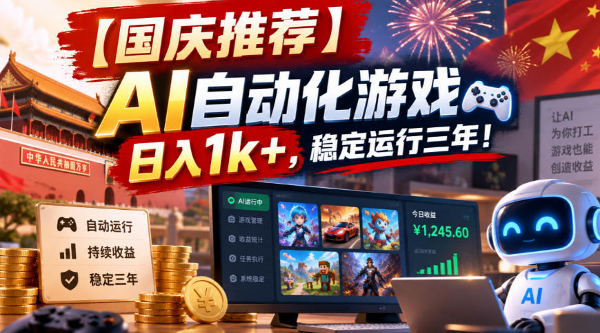 【国庆推荐】AI自动化游戏，日入1k+，操作简单，稳定运行三年！【揭秘】-续财库