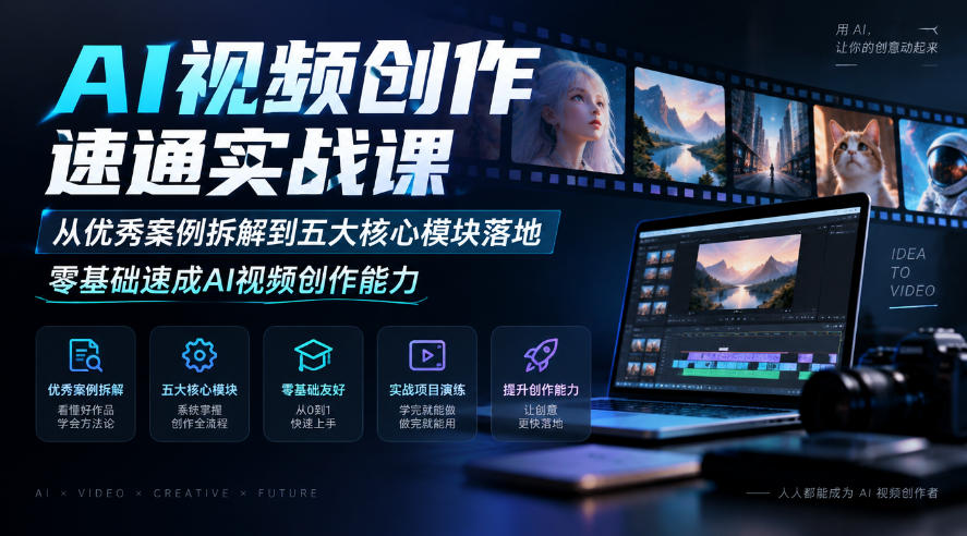 AI视频创作速通实战课|从优秀案例拆解到五大核心模块落地,零基础速成AI视频创作能力-续财库