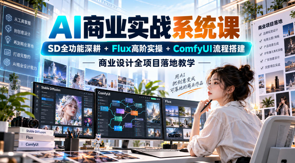 AI商业实战系统课|SD全功能深耕+Flux高阶实操+Comfyui流程搭建,商业设计全项目落地教学-续财库