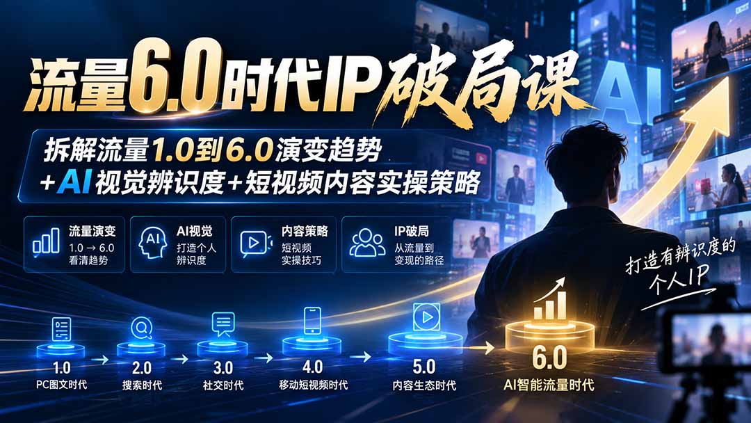 流量6.0时代IP破局课：拆解流量1.0到6.0演变趋势+AI视觉辨识度+短视频内容实操策略-续财库