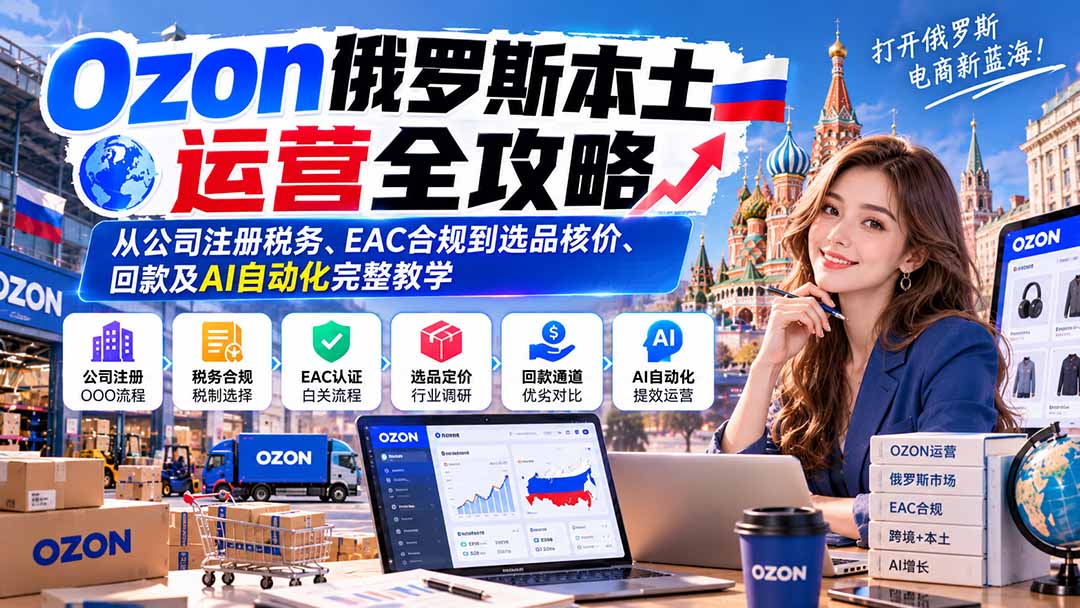 Ozon俄罗斯本土运营全攻略：从公司注册税务、EAC合规到选品核价、回款及AI自动化完整教学-续财库