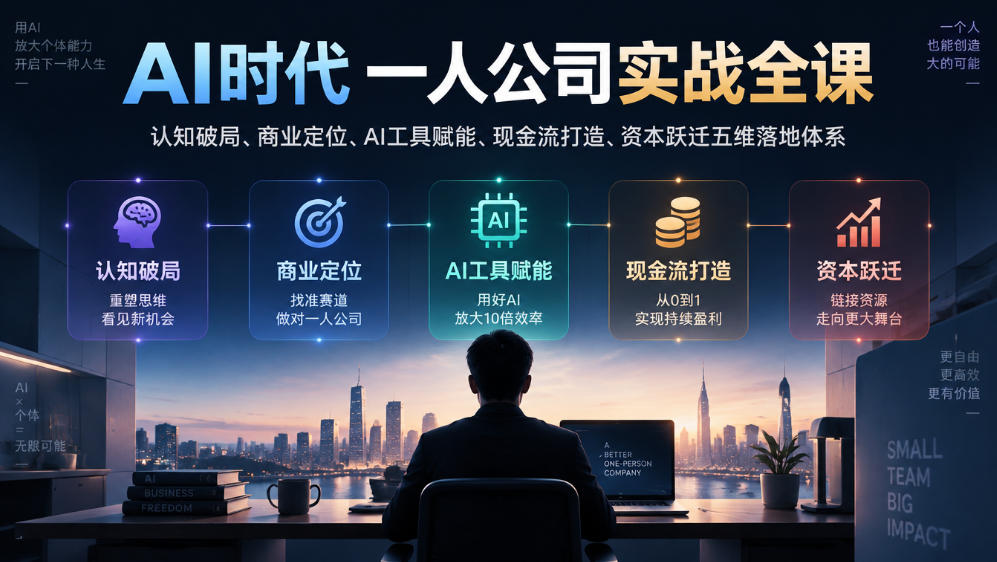 AI时代一人公司实战全课|认知破局、商业定位、AI工具赋能、现金流打造、资本跃迁五维落地体系-续财库