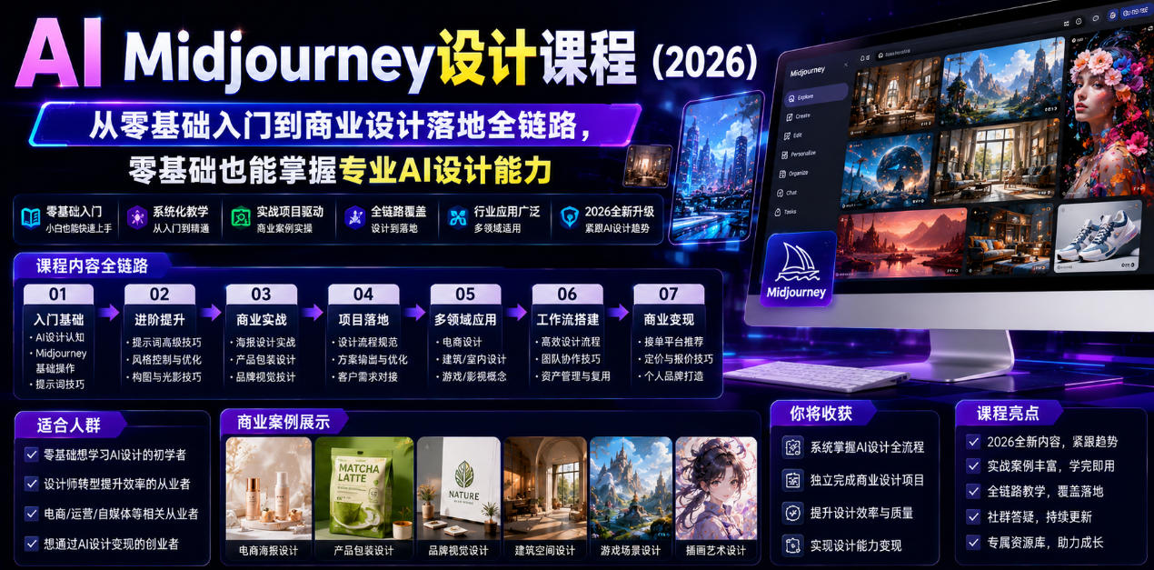 AI Midjourney设计课程(2026)，从零基础入门到商业设计落地全链路，零基础也能掌握专业AI设计能力(更新1007)-续财库
