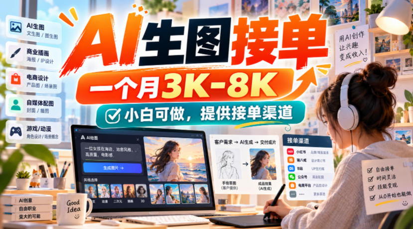 AI生图接单,一个月3K-8K,小白可做,提供接单渠道-续财库