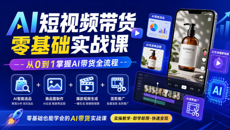 AI短视频带货零基础实战课|AI智能选品+商品图制作+爆款视频生成+混剪推广,从0到1掌握AI带货全流程-续财库
