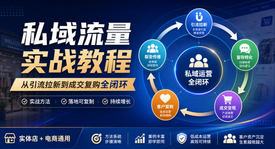 私域流量实战教程,从引流拉新到成交复购全闭环,实体店电商通用-续财库