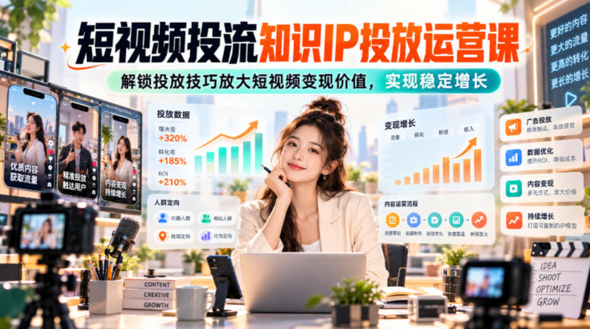 短视频投流知识IP投放运营课,解锁投放技巧放大短视频变现价值,实现稳定增长-续财库