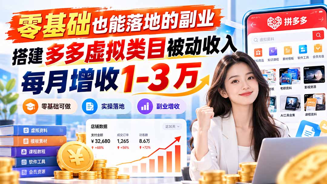 零基础也能落地的副业，搭建多多虚拟类目被动收入，每月增收 1-3 万-续财库