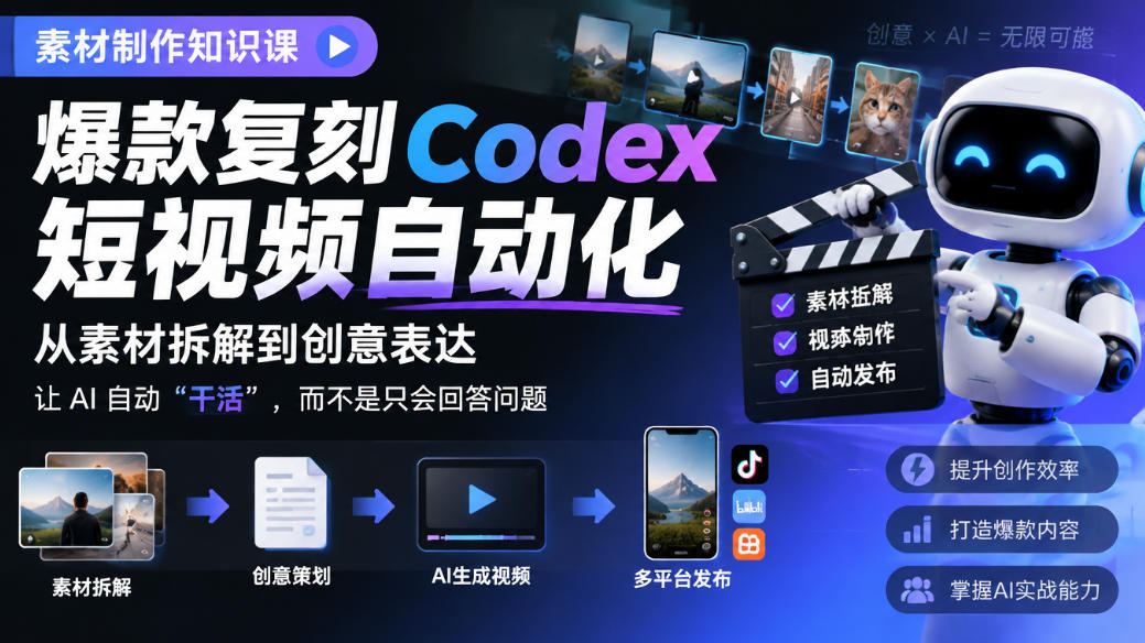 素材制作知识课,爆款复刻Codex短视频自动化,从素材拆解到创意表达,让AI自动“干活”,而不是只会回答问题-续财库
