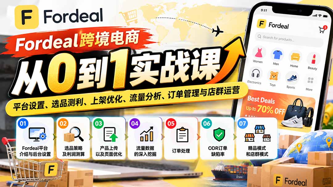 Fordeal跨境电商从0到1实战课：平台设置、选品测利、上架优化、流量分析、订单管理与店群运营-续财库