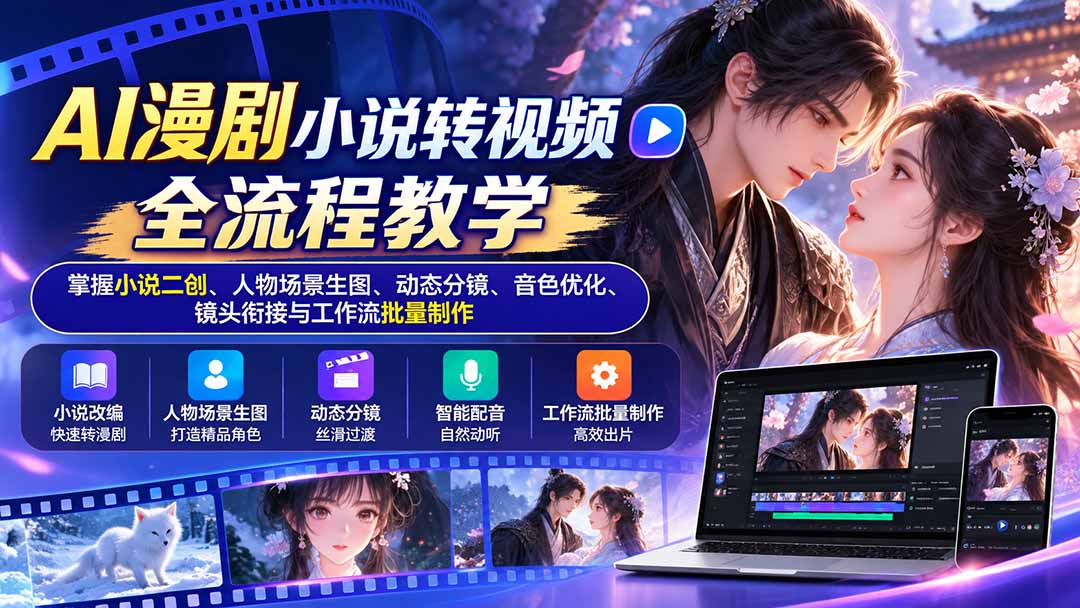 AI漫剧小说转视频全流程教学：掌握小说二创、人物场景生图、动态分镜、音色优化、镜头衔接与工作流批量制作-续财库