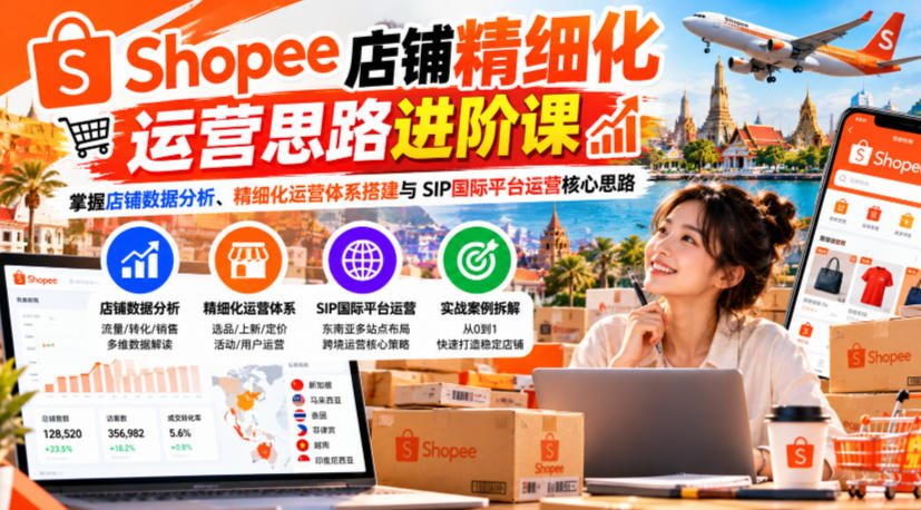 Shopee店铺精细化运营思路进阶课,掌握店铺数据分析、精细化运营体系搭建与SIP国际平台运营核心思路-续财库