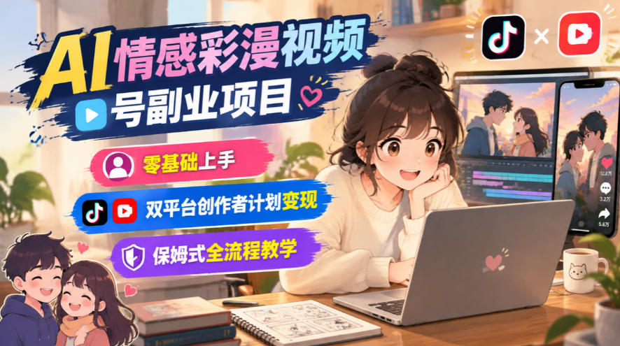 AI情感彩漫视频号副业项目,零基础上手,双平台创作者计划变现,保姆式全流程教学-续财库