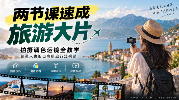 两节课速成旅游大片|拍摄调色运镜全教学,普通人也拍出高级旅行短视频-续财库