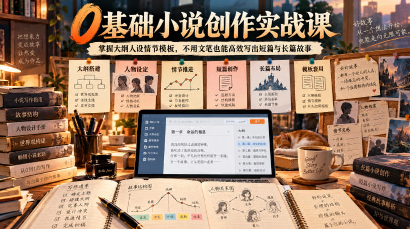 0基础小说创作实战课｜掌握大纲人设情节模板，不用文笔也能高效写出短篇与长篇故事-续财库