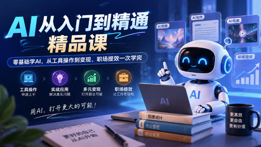 AI从入门到精通精品课,零基础学AI,从工具操作到变现、职场提效一次学完-续财库