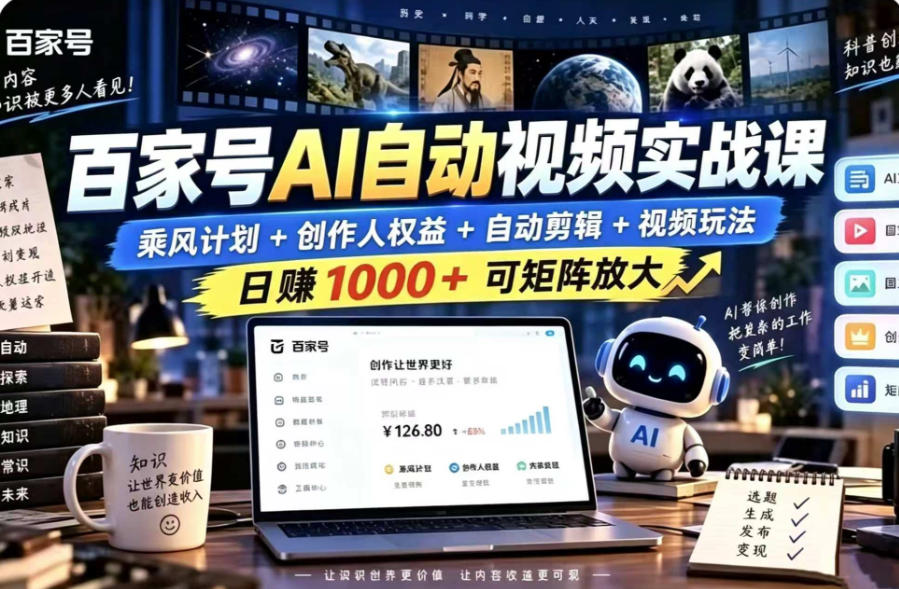 百家号自动矩阵玩法，长期可以做的项目，日入1k+，真正的睡后收入-续财库