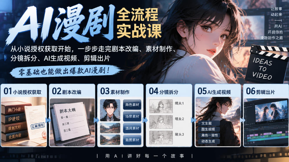 AI漫剧全流程实战课|从小说授权获取开始,一步步走完剧本改编、素材制作、分镜拆分、AI生成视频、剪辑出片全流程-续财库