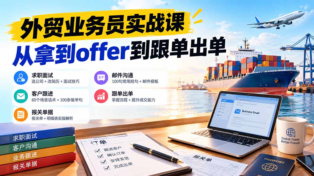 外贸业务员从求职到出单实战课：教你筛选优质公司、优化简历、应对面试、客户跟进催单及出口报关操作篇-续财库