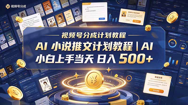 最新视频号分成计划教程｜AI 小说推文，小白上手当天日入 500+-续财库