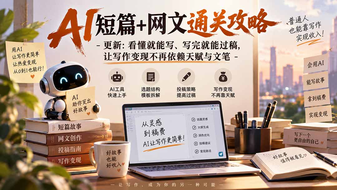 AI短篇+网文通关攻略-更新1009：看懂就能写、写完就能过稿，让写作变现不再依赖天赋与文笔-续财库