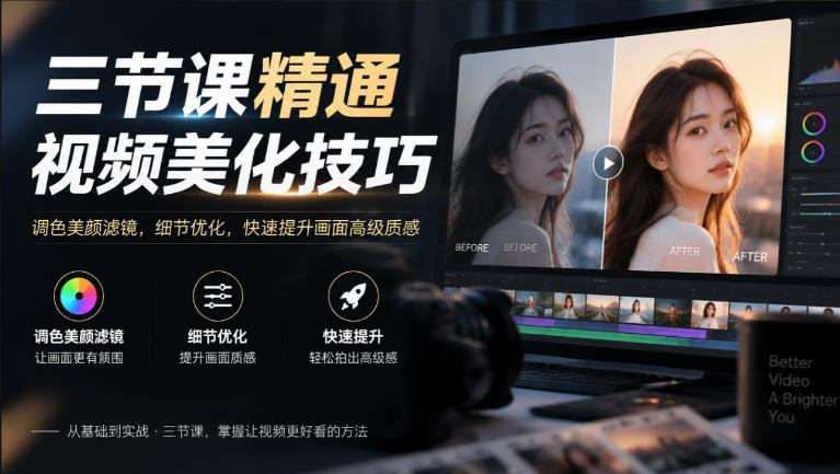 三节课精通视频美化技巧｜调色美颜滤镜，细节优化，快速提升画面高级质感-续财库