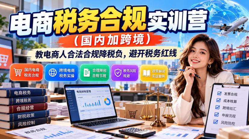 电商税务合规实训营(国内加跨境)，教电商人合法合规降税负，避开税务红线-续财库