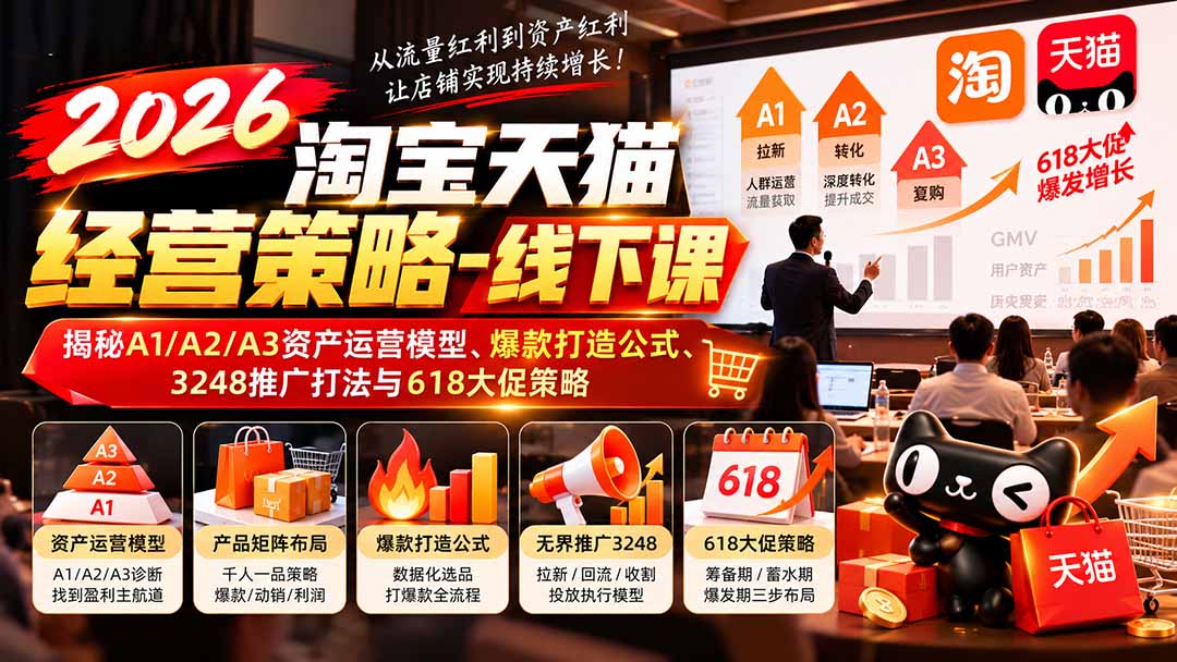 2026淘宝天猫经营策略-线下课：揭秘A1/A2/A3资产运营模型、爆款打造公式、3248推广打法与618大促策略-续财库