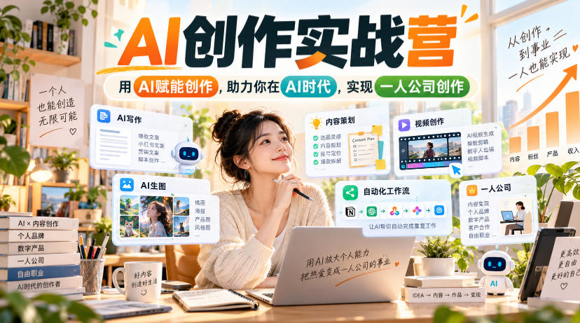 AI创作实战营,用AI赋能创作,助力你在AI时代,实现一人公司创作-续财库