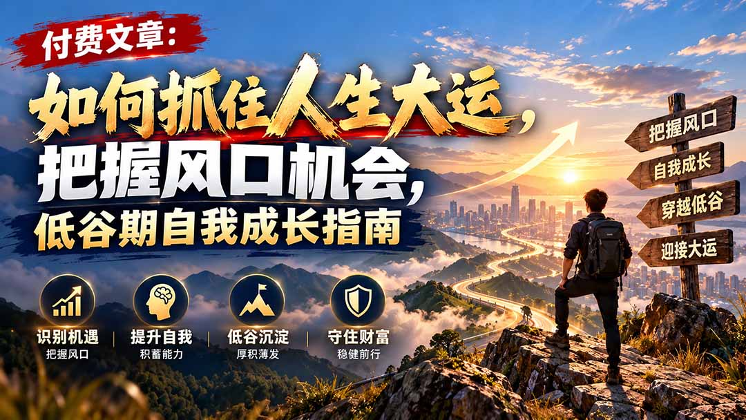 付费文章：如何抓住人生大运，把握风口机会，低谷期自我成长指南-续财库