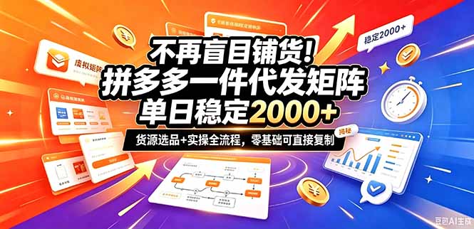 不再盲目铺货!拼多多一件代发矩阵落地攻略,提供优质货源店铺运营全流程,零基础可直接复制-续财库
