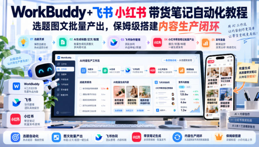 WorkBuddy+飞书小红书带货笔记自动化教程,选题图文批量产出,保姆级搭建内容生产闭环【文档】-续财库