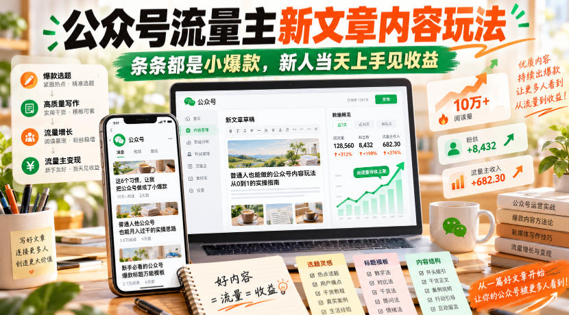 公众号流量主新文章内容玩法，条条都是小爆款，新人当天上手见收益-续财库