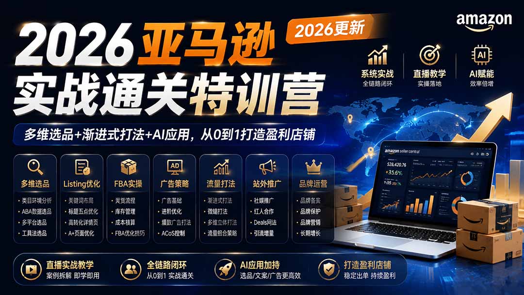 2026亚马逊实战通关特训营-更新1017,多维选品+渐进式打法+AI应用,从0到1打造盈利店铺-续财库