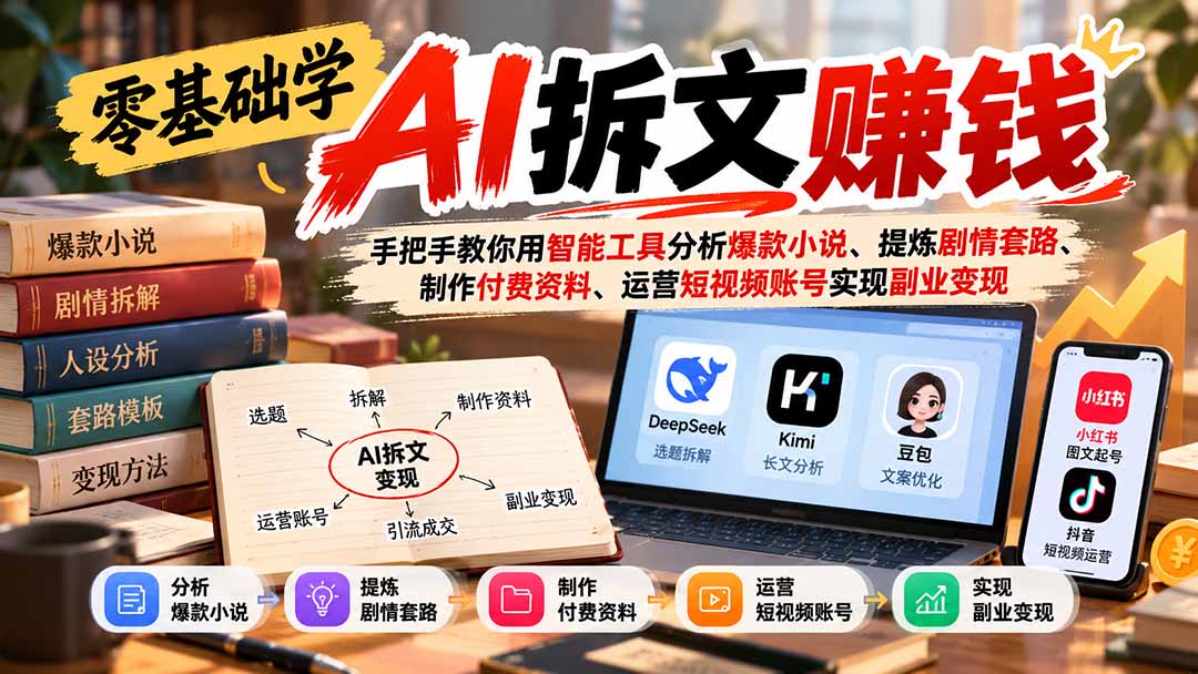 零基础学AI拆文赚钱:手把手教你用智能工具分析爆款小说、提炼剧情套路、制作付费资料、运营短视频账号实现副业变现-续财库