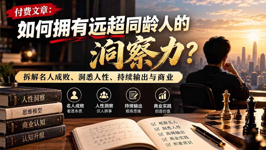 付费文章:如何拥有远超同龄人的洞察力?拆解名人成败、洞悉人性、持续输出与商业实践-续财库
